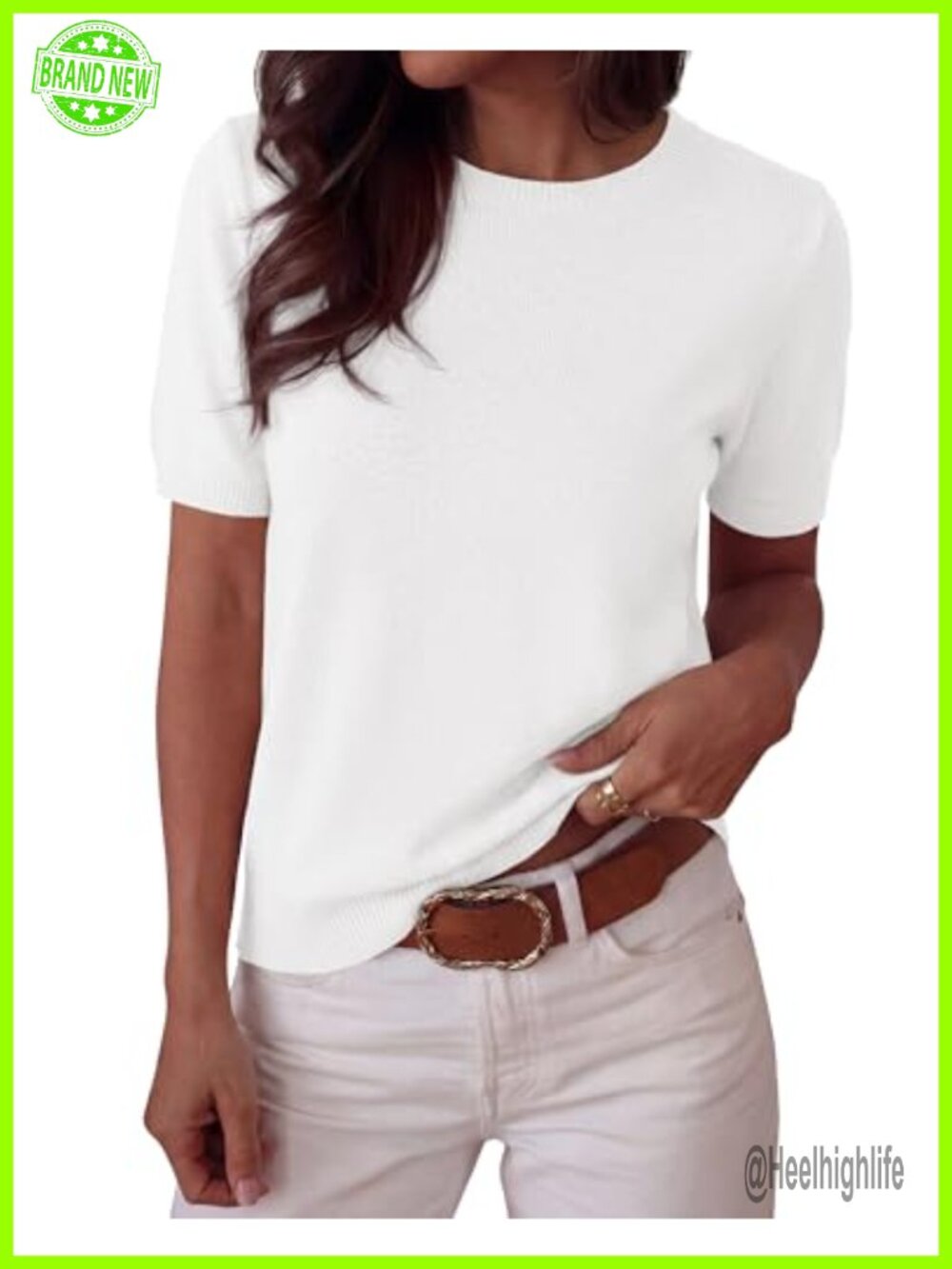 Womens Short Sleeve Crew Neck Knit Sweater Pullover Lightweight